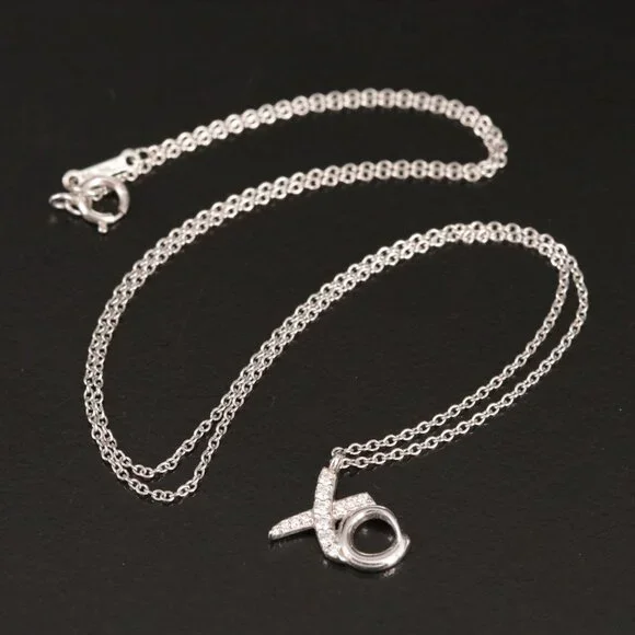 Tiffany 18K White Gold Diamond XO Pendant Necklace
